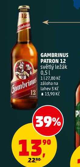 GAMBRINUS PATRON 12 světlý ležák, 0,5 l v akci