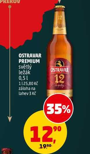 OSTRAVAR PREMIUM světlý ležák, 0,5 l v akci