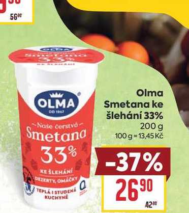 Olma Smetana ke šlehání 33% 200 g v akci