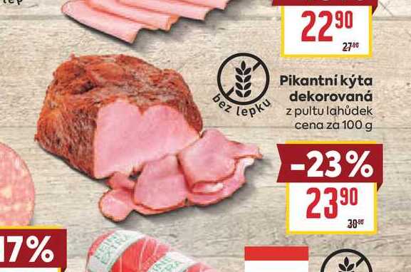 Pikantní kýta dekorovaná z pultu lahůdek cena za 100 g 