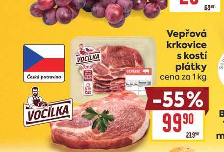 Vepřová krkovice s kostí plátky cena za 1 kg 