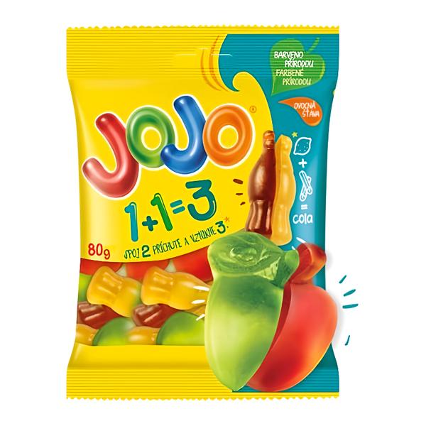 Jojo 1+1=3  želé bonbóny s příchutí ovoce a skořice