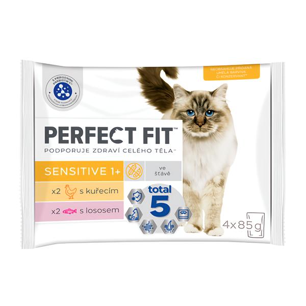 Perfect Fit Sensitive kapsičky pro dospělé kočky s kuřecím a lososem 4×85 g