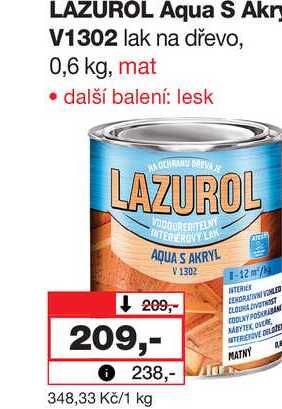 LAZUROL Aqua S Akry V1302 lak na dřevo, 0,6 kg