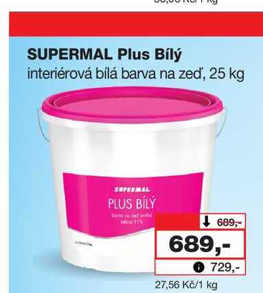 SUPERMAL Plus Bílý interiérová bílá barva na zeď, 25 kg