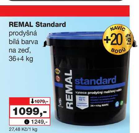 REMAL Standard prodyšná bílá barva na zeď, 36+4 kg