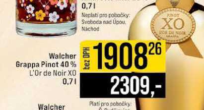 Walcher Grappa Pinot 40% L'Or de Noir XO 0,7l