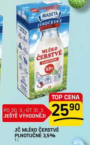 JČ MLÉKO ČERSTVÉ PLNOTUČNÉ 3,5% 1l