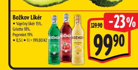 Božkov Likér - Vaječný likér 15%, Griotte 18%, Peprmint 19%  0,5 l