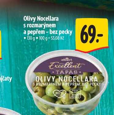 Olivy Nocellara s rozmarýnem a pepřem - bez pecky 130 g