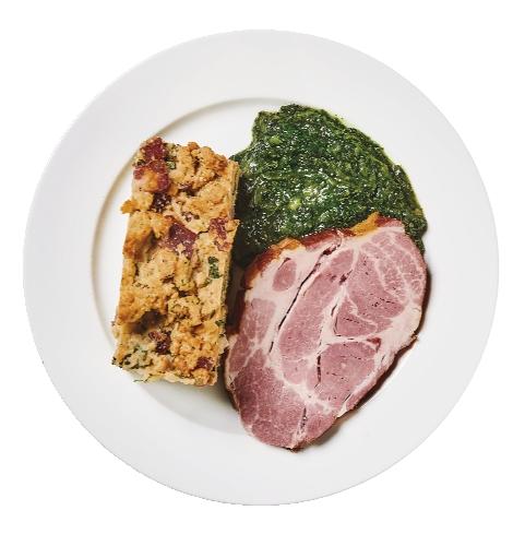 Uzená krkovice se špenátem a nádivkou