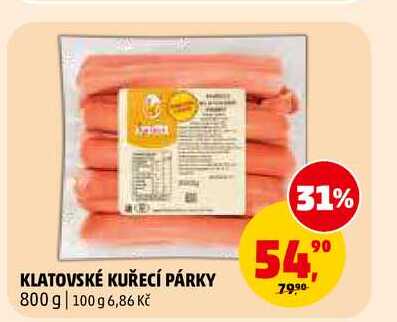 KLATOVSKÉ KUŘECÍ PÁRKY, 800 g