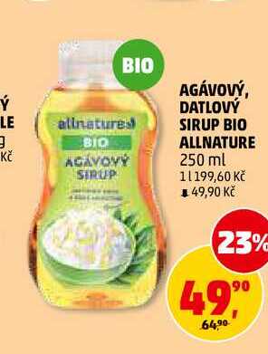AGÁVOVÝ, DATLOVÝ SIRUP BIO ALLNATURE, 250 ml