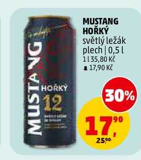 MUSTANG HOŘKÝ světlý ležák plech, 0,5 l v akci