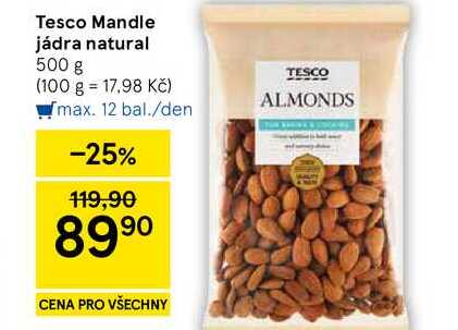 Tesco Mandle jádra natural, 500 g 