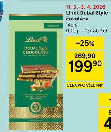 Lindt Dubai Style čokoláda, 145 g 
