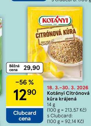 Kotányi Citrónová kůra krájená, 14 g 