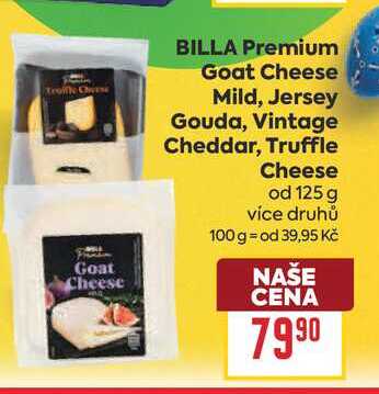BILLA Premium Goat Cheese Mild, Jersey Gouda, Vintage Cheddar, Truffle Cheese od 125g