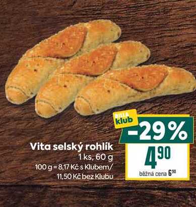 Vita selský rohlík 1 ks, 60 g 
