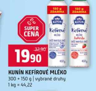 KUNÍN KEFÍROVÉ MLÉKO 300 + 150 g v akci