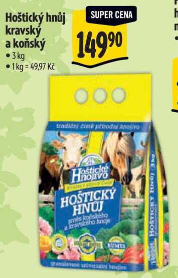 Hoštický hnůj kravský a koňský, 3 kg