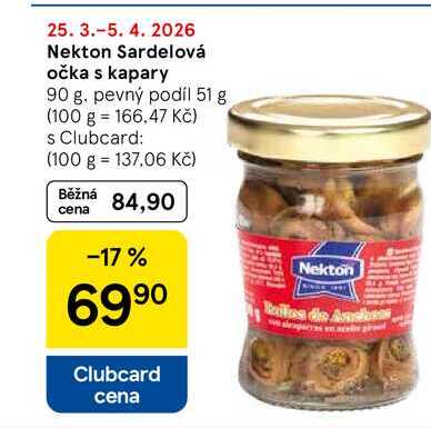 Nekton Sardelová očka s kapary, 90 g. pevný podíl 51 g  