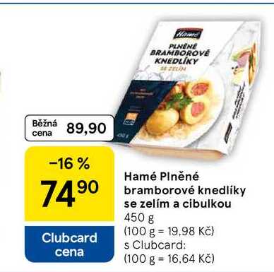 Hamé Plněné bramborové knedlíky se zelím a cibulkou, 450 g  