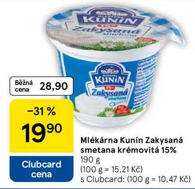 Mlékárna Kunín Zakysaná smetana krémovitá 15%, 190 g  