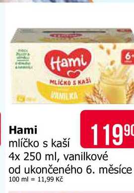 Hami Mlíčko s kaší 4x250g,vybrané druhy 