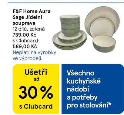 F&F Home Aura Sage Jídelní souprava, 12 dílů, zelená