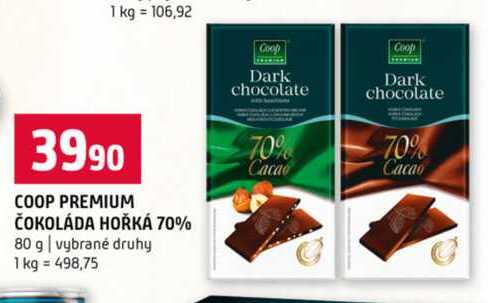 COOP PREMIUM ČOKOLÁDA HOŘKÁ 70% 80 g