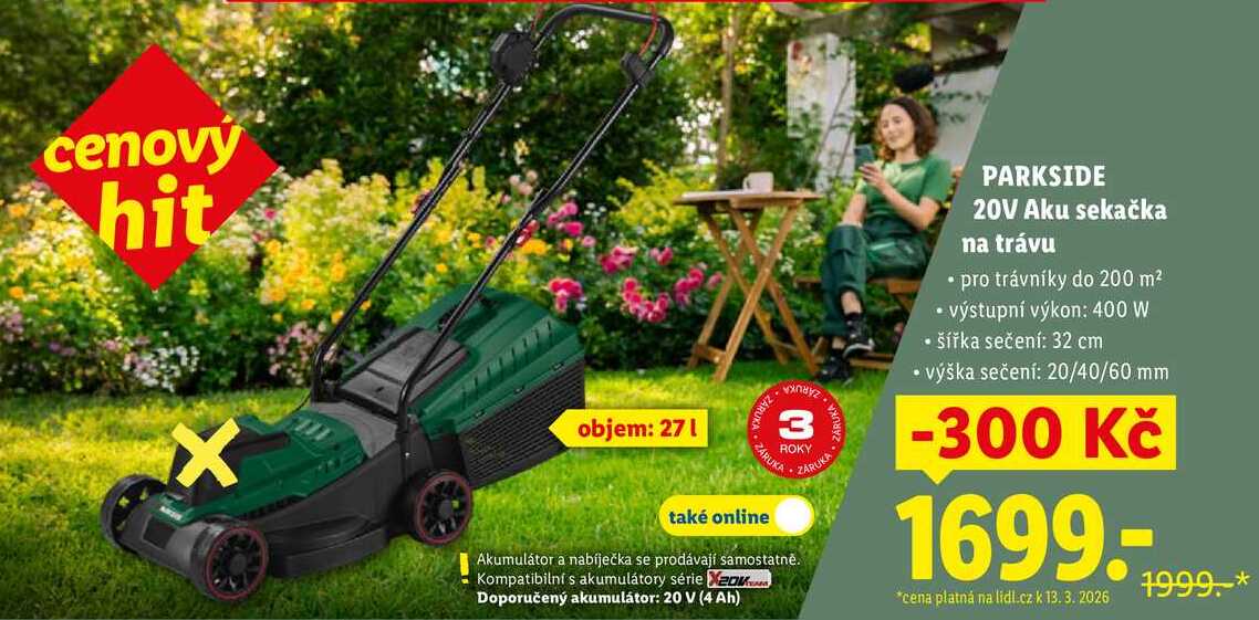 PARKSIDE 20V Aku sekačka na trávu