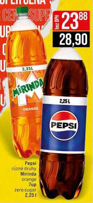 Pepsi různé druhy Mirinda orange 7up zero sugar 2.25l