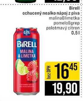 Birell ochucený nealko nápoj z piva 0.0% malina&limetka pomelo&grep polotmavý citron 0,5l