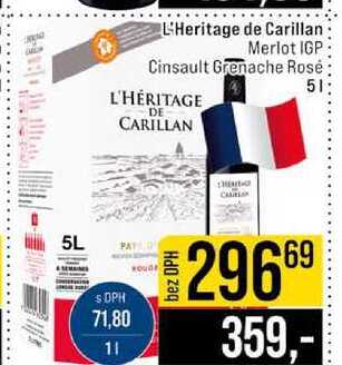 LHeritage de Carillan Merlot IGP Cinsault Grenache Rosé 5l
