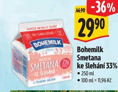  Bohemilk Smetana ke šlehání 33%  250 ml  v akci