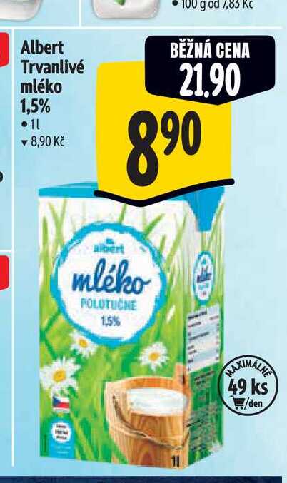 Albert Trvanlivé mléko 1,5%  1 l