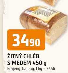 ŽITNÝ CHLÉB S MEDEM 450 g krájený, balený