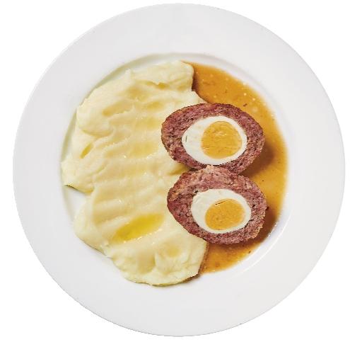 Pštrosí vejce z mletého masa s bramborovou kaší