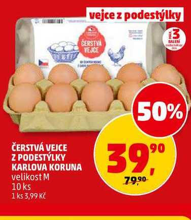 ČERSTVÁ VEJCE Z PODESTÝLKY KARLOVA KORUNA velikost M, 10 ks 