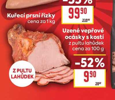 Uzené vepřové ocásky s kostí z pultu lahůdek cena za 100 g 