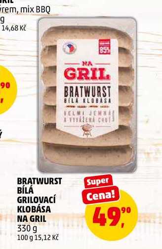 BRATWURST BÍLÁ GRILOVACÍ KLOBÁSA NA GRIL, 330 g 