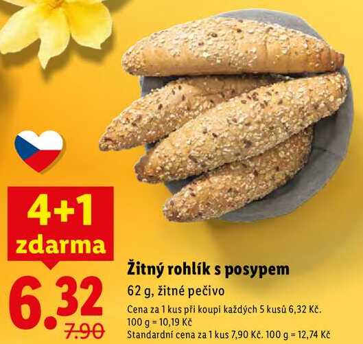 Žitný rohlík s posypem, 62 g