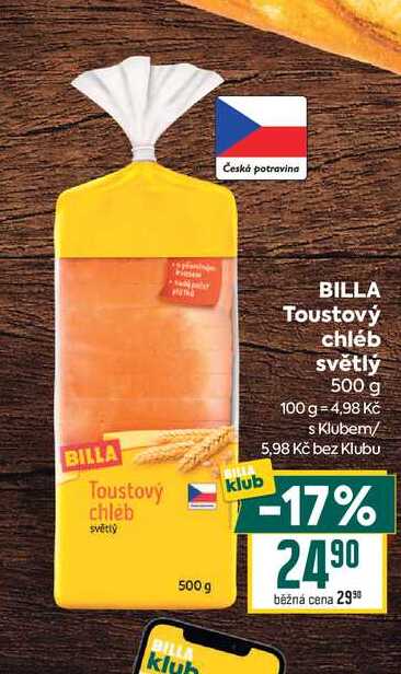 BILLA Toustový chléb světlý 500 g