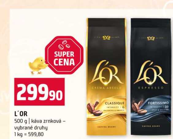 L'OR 500 g káva zrnková vybrané druhy 
