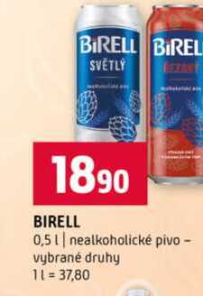 BIRELL 0,5l nealkoholické pivo vybrané druhy