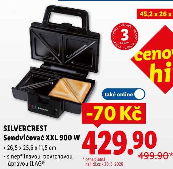 SILVERCREST Sendvičovač XXL 900 W 