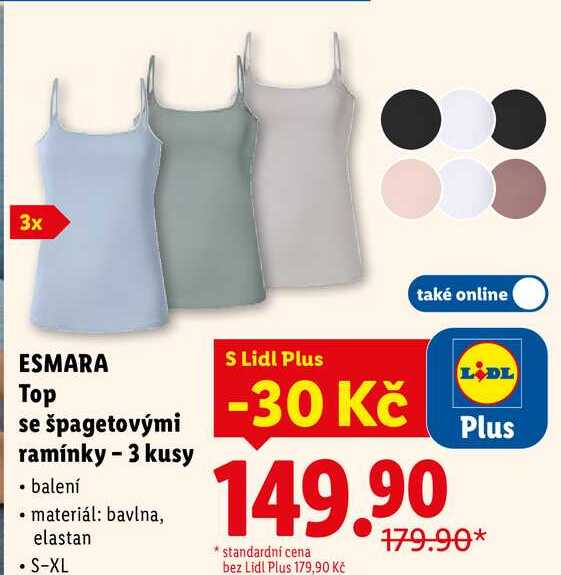 ESMARA Top S Lidl Plus se spagetovými ramínky - 3 kusy