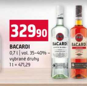 BACARDI 0,7l vol. 35-40% vybrané druhy  