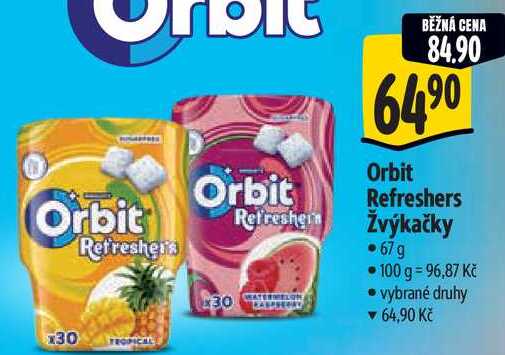Orbit Refreshers Žvýkačky, 67 g 